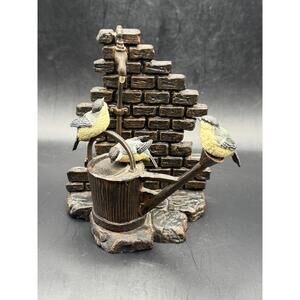 Three Chickadees Having a Drink By The Tap, Metal Stamped & Resin Figurine,